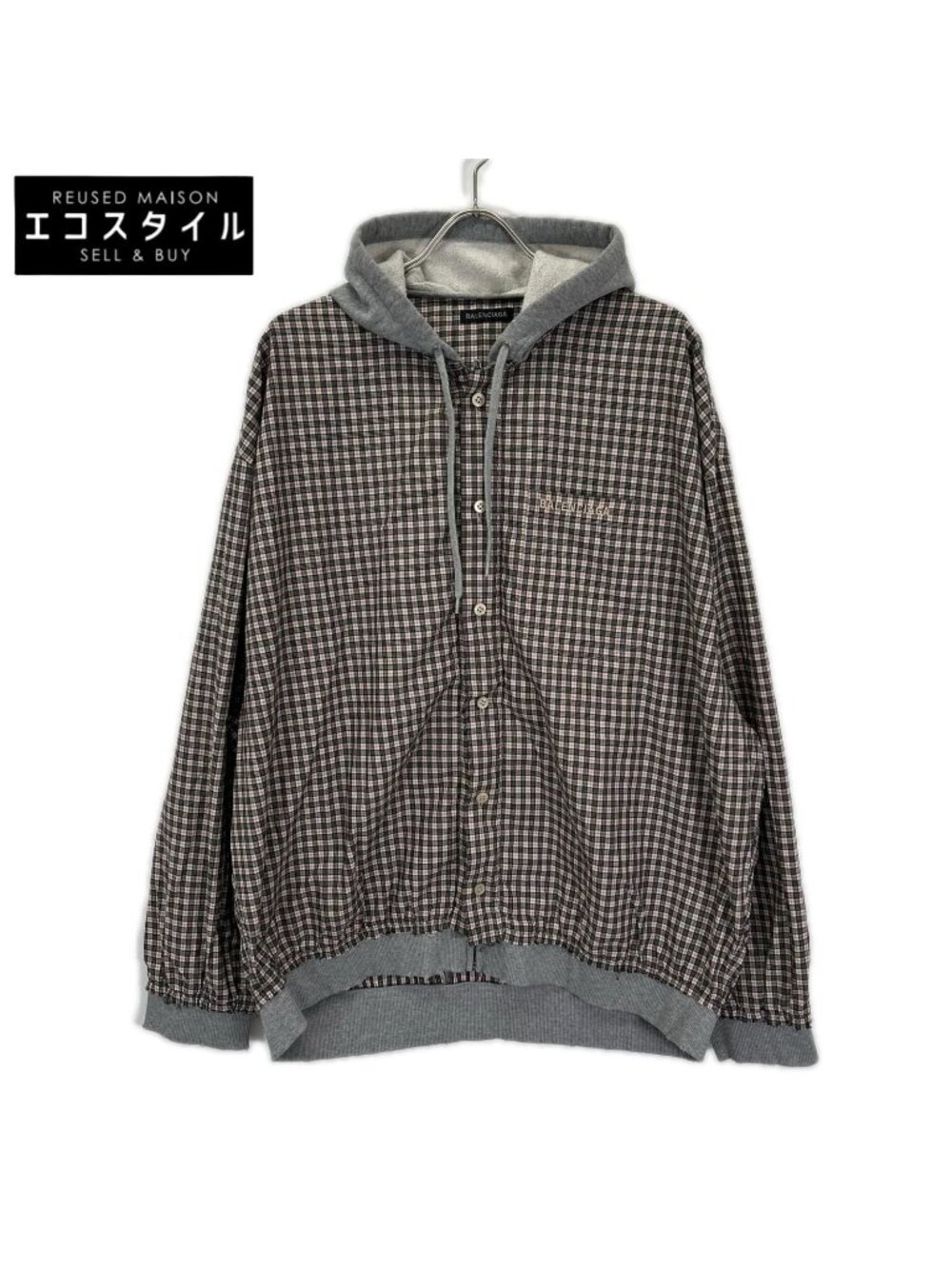 Balenciaga Gray Plaid Layered Zip Up Hoodie XS